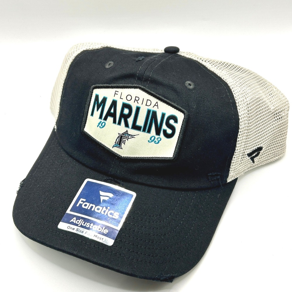 Florida Marlins Fanatics Trucker Hat OS Black Distressed Mesh Snapback MLB Cap